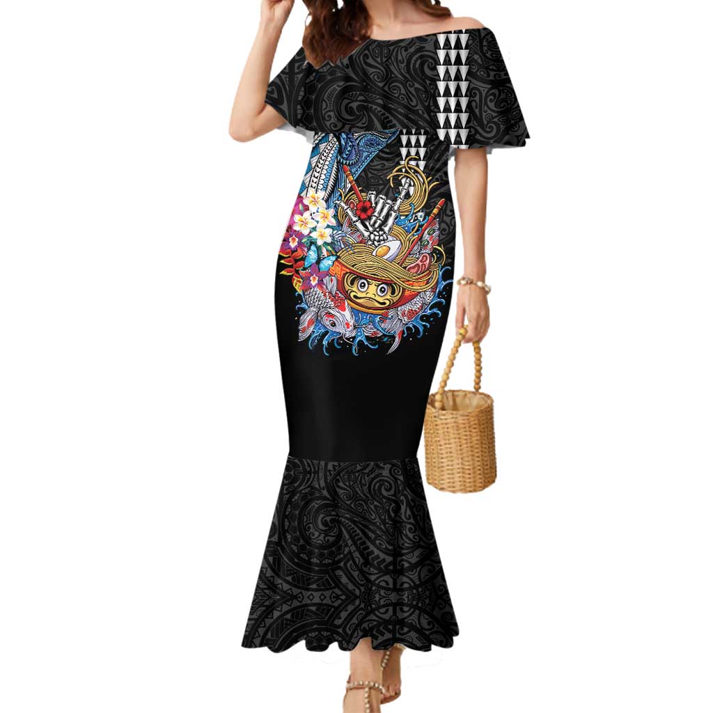 Personalized Japanese Koi Fish Ramen Mermaid Dress Aloha Shark Kakau Pattern LT9 Women Black - Polynesian Pride