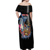 Personalized Japanese Koi Fish Ramen Off Shoulder Maxi Dress Aloha Shark Kakau Pattern LT9 - Polynesian Pride