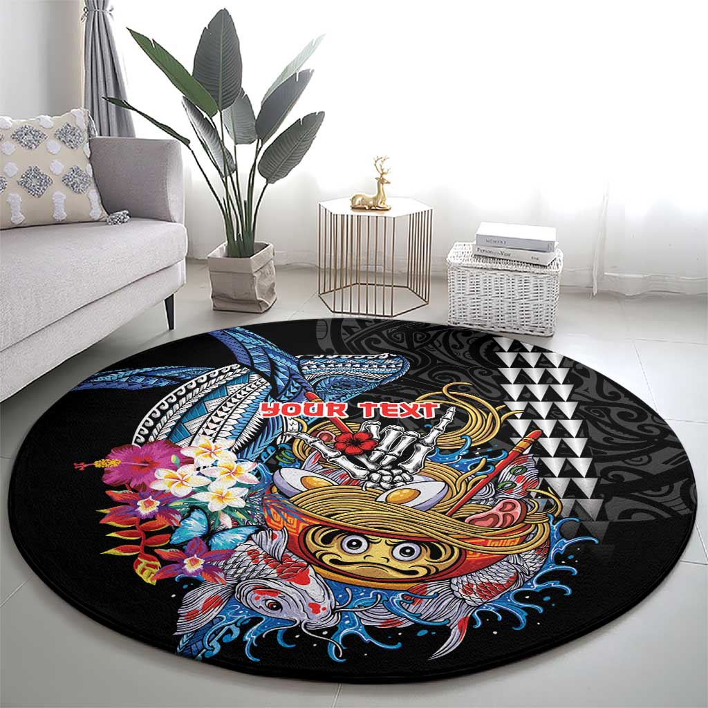 Personalized Japanese Koi Fish Ramen Round Carpet Aloha Shark Kakau Pattern LT9 - Polynesian Pride