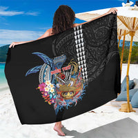 Personalized Japanese Koi Fish Ramen Sarong Aloha Shark Kakau Pattern LT9 One Size 44 x 66 inches Black - Polynesian Pride