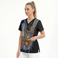 Personalized Japanese Koi Fish Ramen Scrub Top Aloha Shark Kakau Pattern LT9 - Polynesian Pride