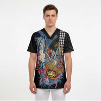 Personalized Japanese Koi Fish Ramen Scrub Top Aloha Shark Kakau Pattern LT9 - Polynesian Pride