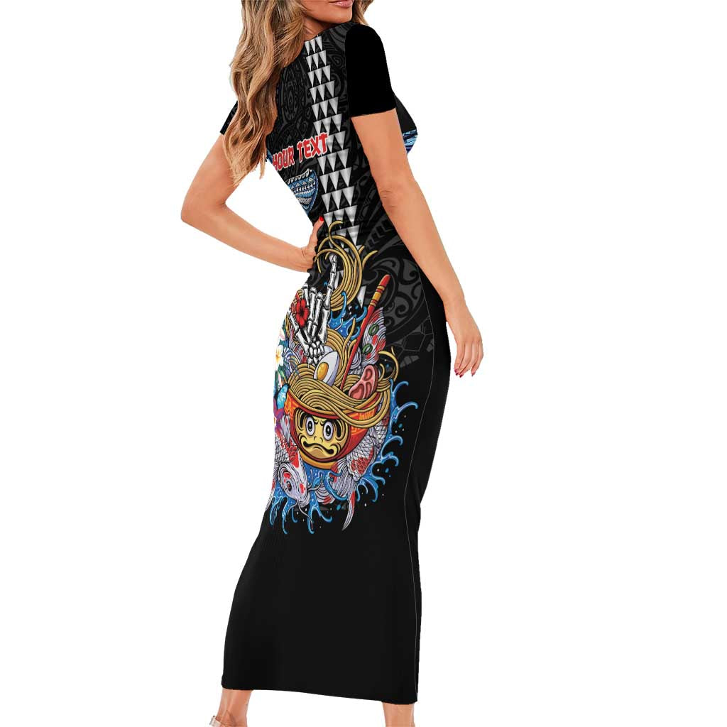 Personalized Japanese Koi Fish Ramen Short Sleeve Bodycon Dress Aloha Shark Kakau Pattern LT9 - Polynesian Pride