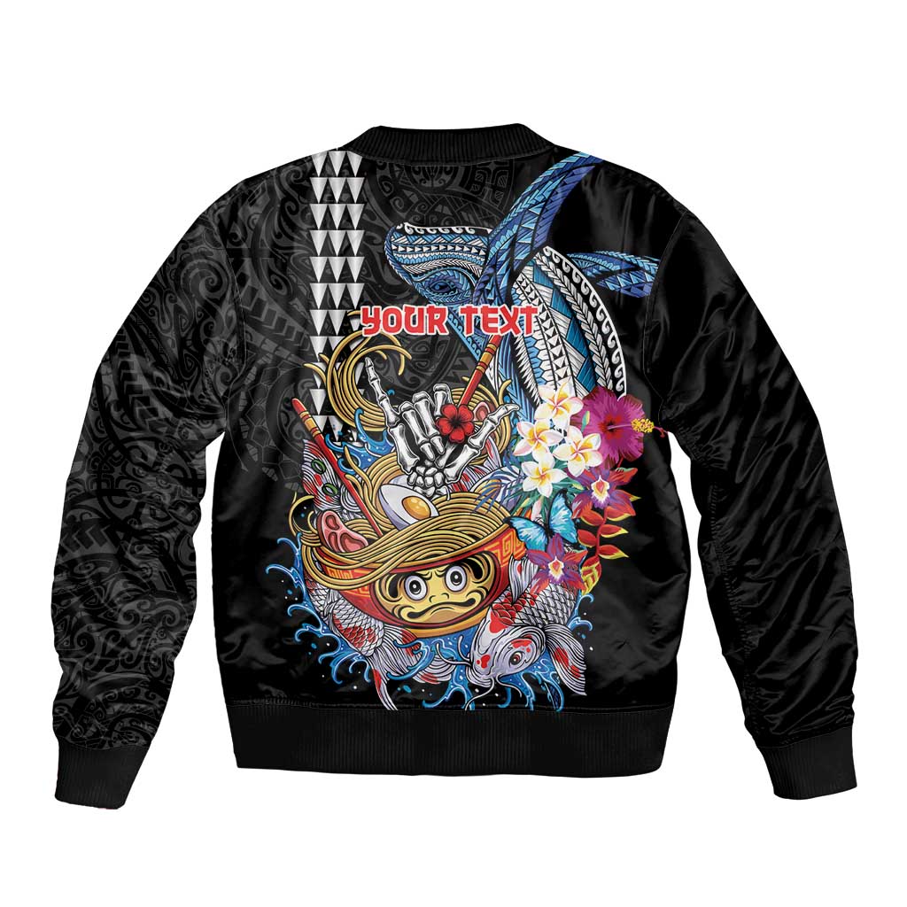 Personalized Japanese Koi Fish Ramen Sleeve Zip Bomber Jacket Aloha Shark Kakau Pattern LT9 - Polynesian Pride