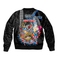 Personalized Japanese Koi Fish Ramen Sleeve Zip Bomber Jacket Aloha Shark Kakau Pattern LT9 - Polynesian Pride