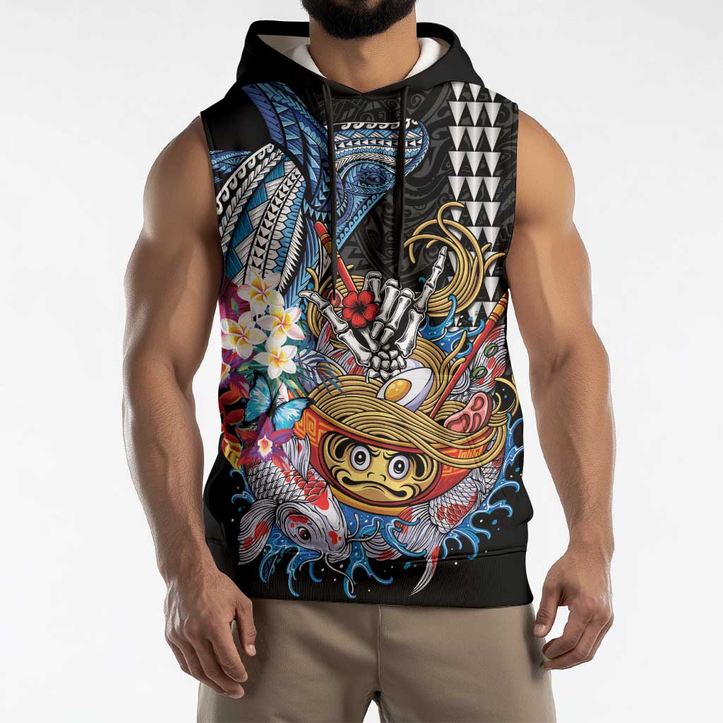 Personalized Japanese Koi Fish Ramen Sleeveless Hoodie Aloha Shark Kakau Pattern LT9 - Polynesian Pride