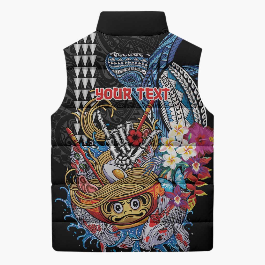 Personalized Japanese Koi Fish Ramen Sleeveless Puffer Jacket Aloha Shark Kakau Pattern LT9 - Polynesian Pride