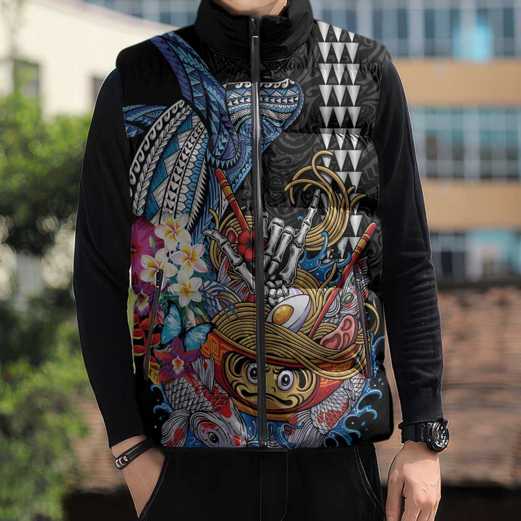 Personalized Japanese Koi Fish Ramen Sleeveless Puffer Jacket Aloha Shark Kakau Pattern LT9 - Polynesian Pride