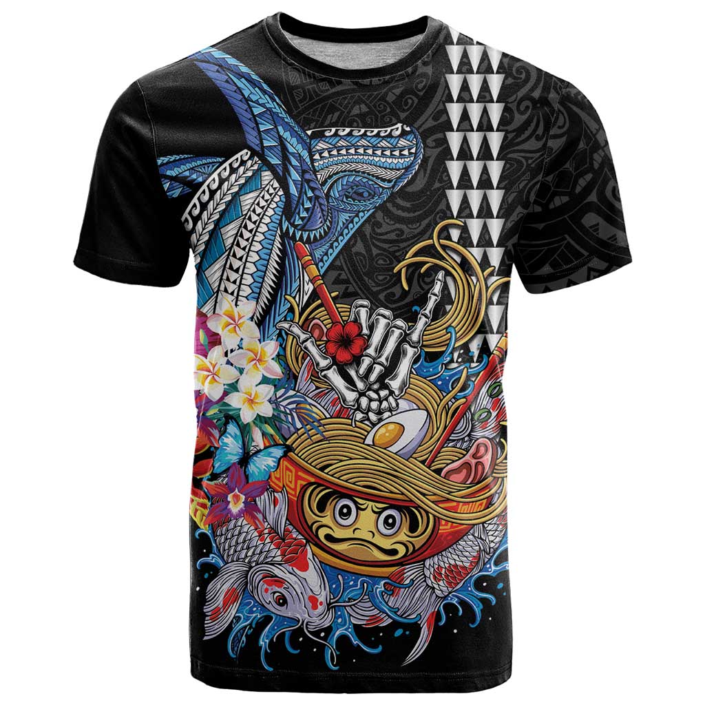 Personalized Japanese Koi Fish Ramen T Shirt Aloha Shark Kakau Pattern LT9 Black - Polynesian Pride