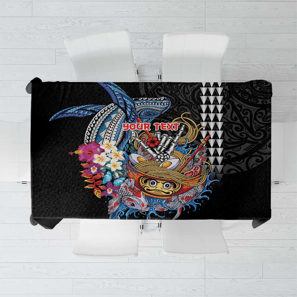 Personalized Japanese Koi Fish Ramen Tablecloth Aloha Shark Kakau Pattern LT9 Black - Polynesian Pride