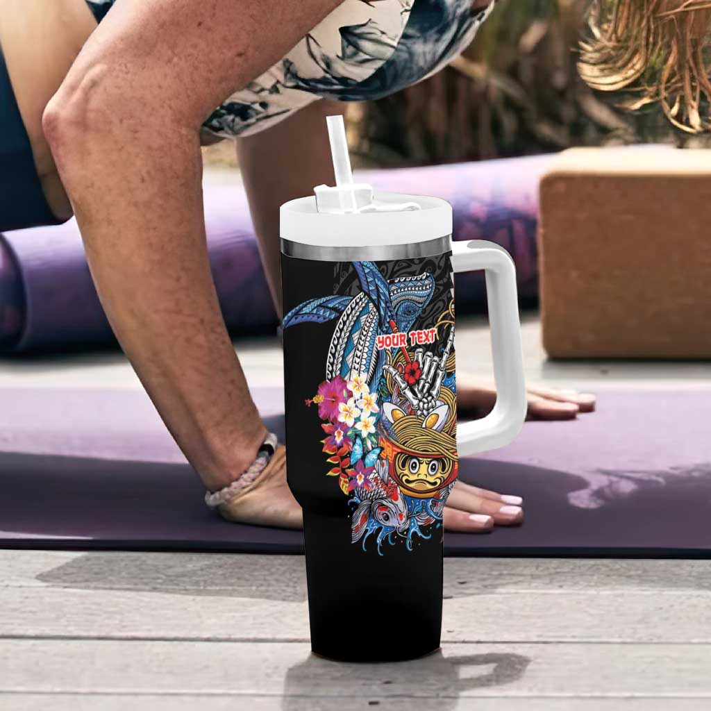 Personalized Japanese Koi Fish Ramen Tumbler With Handle Aloha Shark Kakau Pattern LT9 - Polynesian Pride