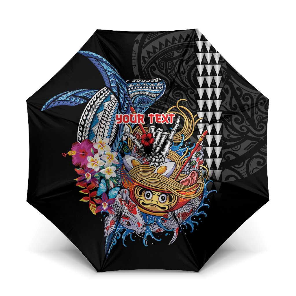 Personalized Japanese Koi Fish Ramen Umbrella Aloha Shark Kakau Pattern LT9 One Size Folded 11.42 inch Opened Diameter 37.4 inch Black - Polynesian Pride