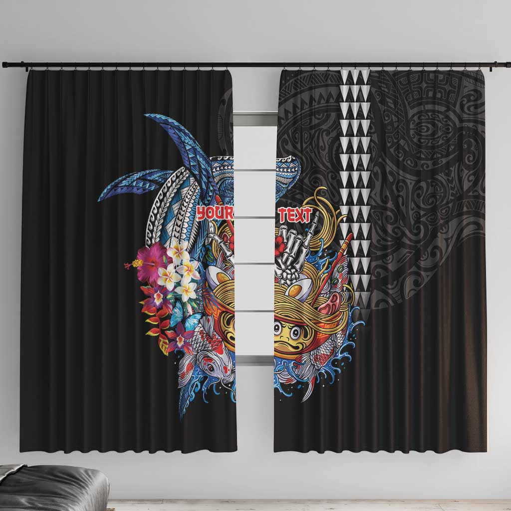 Personalized Japanese Koi Fish Ramen Window Curtain Aloha Shark Kakau Pattern LT9 With Hooks Black - Polynesian Pride