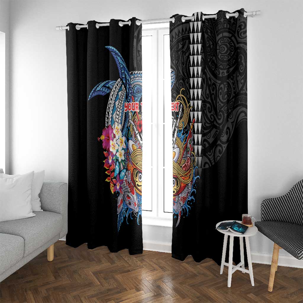 Personalized Japanese Koi Fish Ramen Window Curtain Aloha Shark Kakau Pattern LT9 With Grommets Black - Polynesian Pride