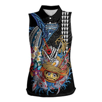 Personalized Japanese Koi Fish Ramen Women Sleeveless Polo Shirt Aloha Shark Kakau Pattern LT9 Female Black - Polynesian Pride