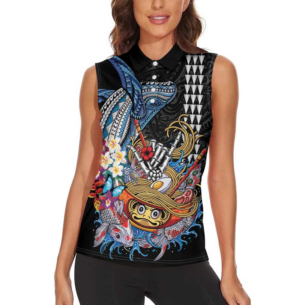 Personalized Japanese Koi Fish Ramen Women Sleeveless Polo Shirt Aloha Shark Kakau Pattern LT9 - Polynesian Pride