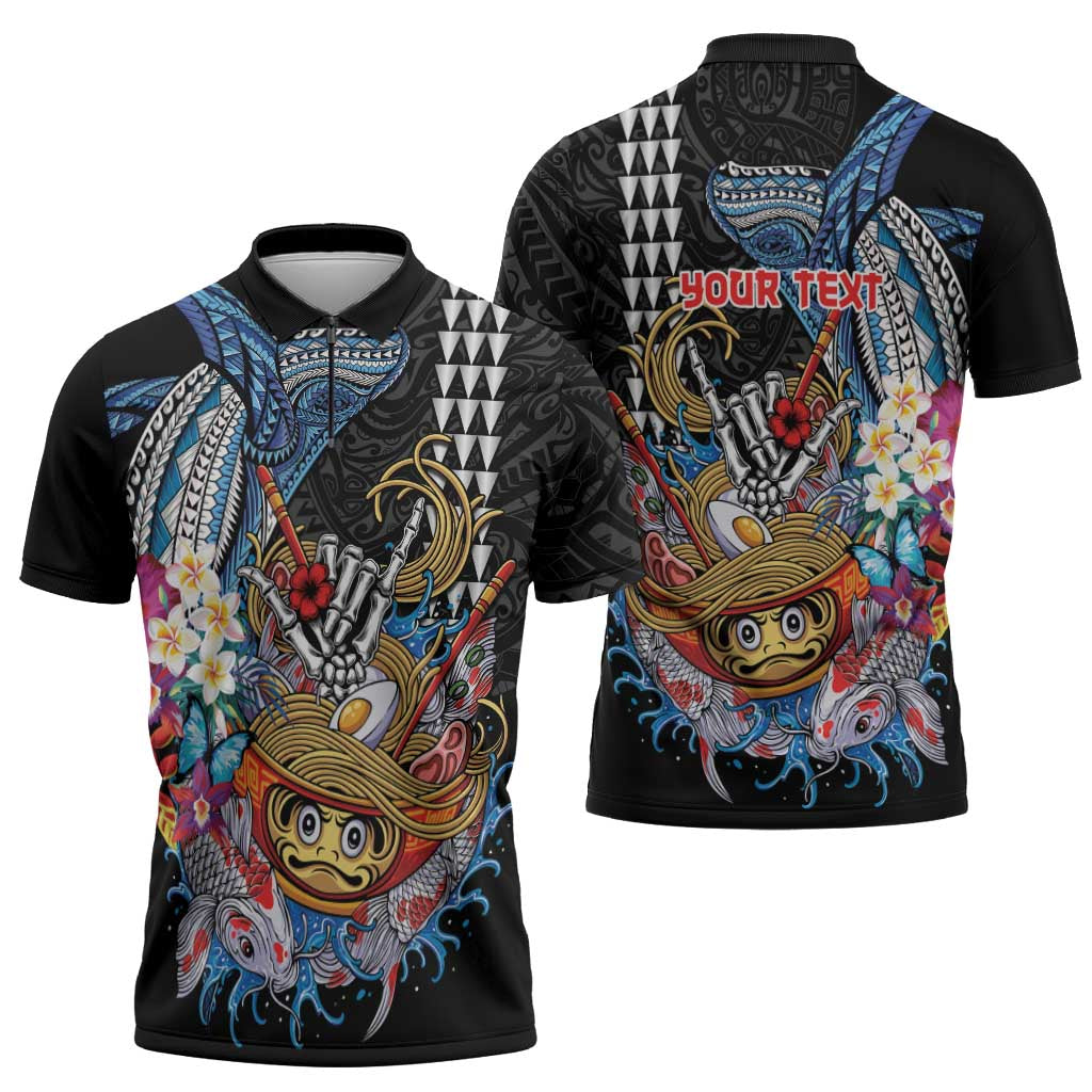 Personalized Japanese Koi Fish Ramen Zipper Polo Shirt Aloha Shark Kakau Pattern LT9 - Polynesian Pride