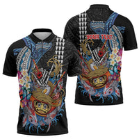 Personalized Japanese Koi Fish Ramen Zipper Polo Shirt Aloha Shark Kakau Pattern LT9 - Polynesian Pride