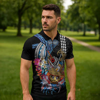 Personalized Japanese Koi Fish Ramen Zipper Polo Shirt Aloha Shark Kakau Pattern LT9 - Polynesian Pride