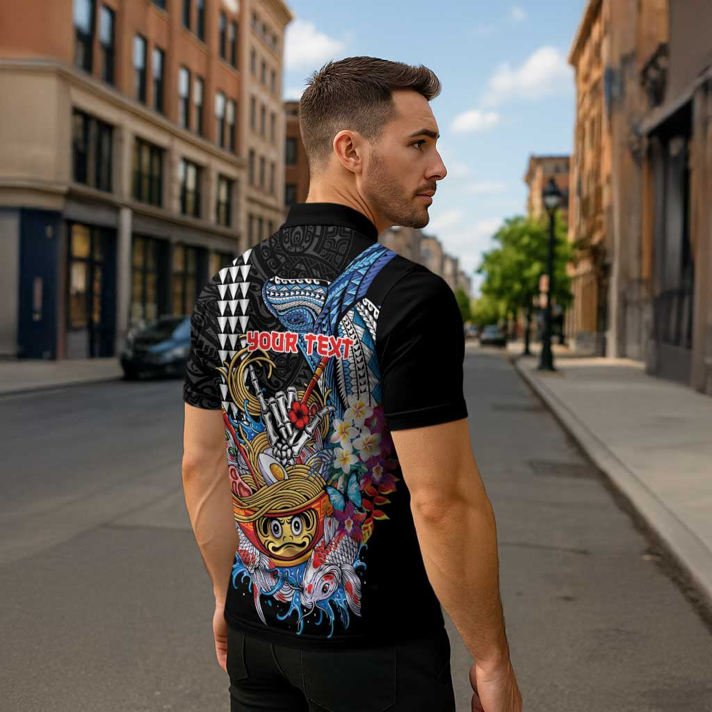 Personalized Japanese Koi Fish Ramen Zipper Polo Shirt Aloha Shark Kakau Pattern LT9 - Polynesian Pride
