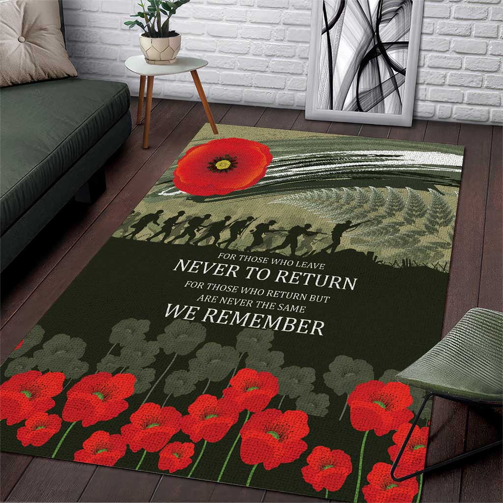 ANZAC Day We Remember Area Rug Maori Silver Fern Camouflage Motif