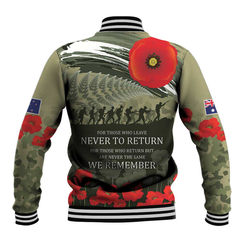 ANZAC Day We Remember Baseball Jacket Maori Silver Fern Camouflage Motif LT9 - Polynesian Pride