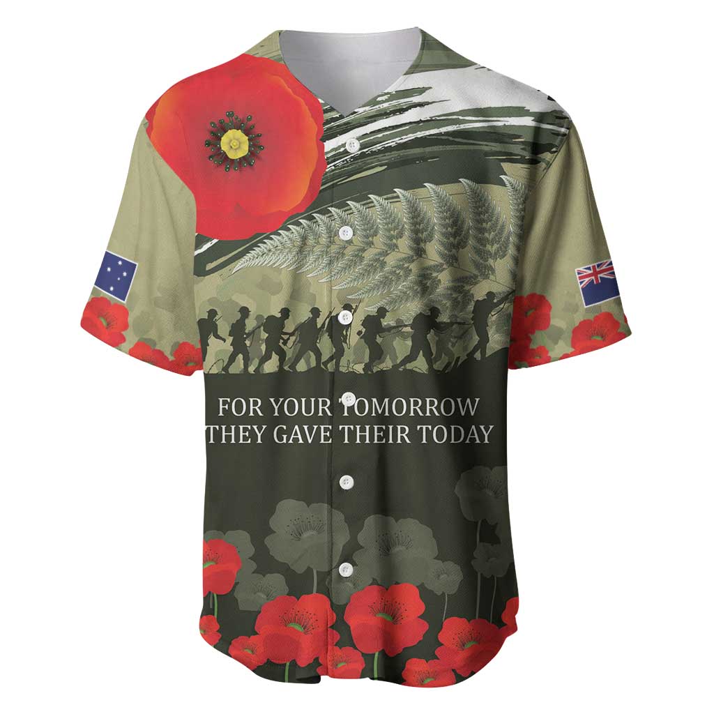 ANZAC Day We Remember Baseball Jersey Maori Silver Fern Camouflage Motif