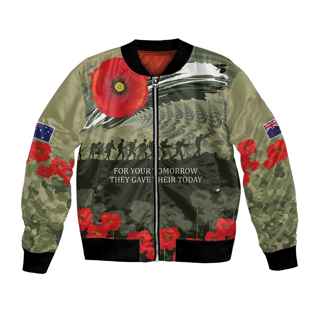 ANZAC Day We Remember Bomber Jacket Maori Silver Fern Camouflage Motif