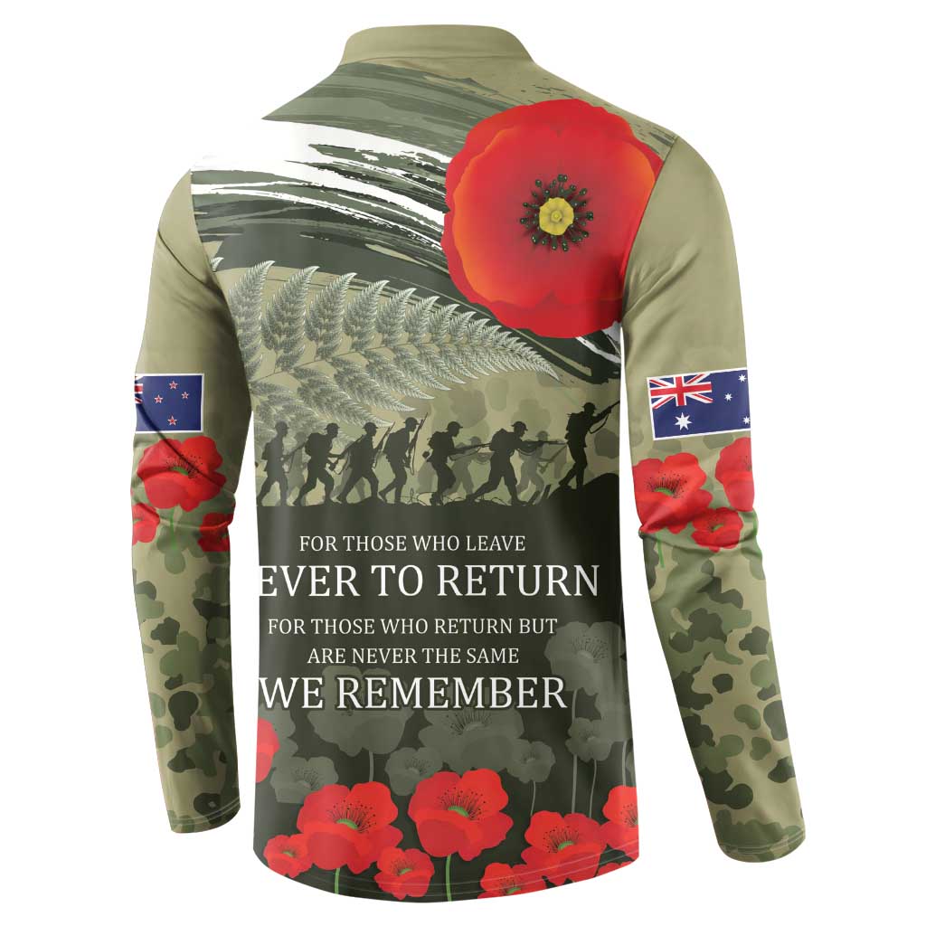 ANZAC Day We Remember Button Sweatshirt Maori Silver Fern Camouflage Motif LT9 - Polynesian Pride