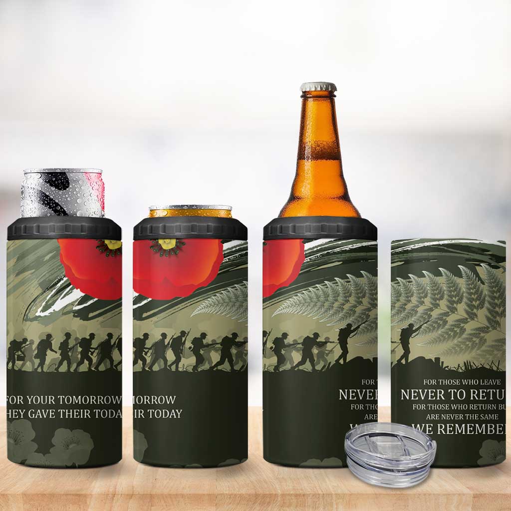 ANZAC Day We Remember 4 in 1 Can Cooler Tumbler Maori Silver Fern Camouflage Motif LT9 - Polynesian Pride