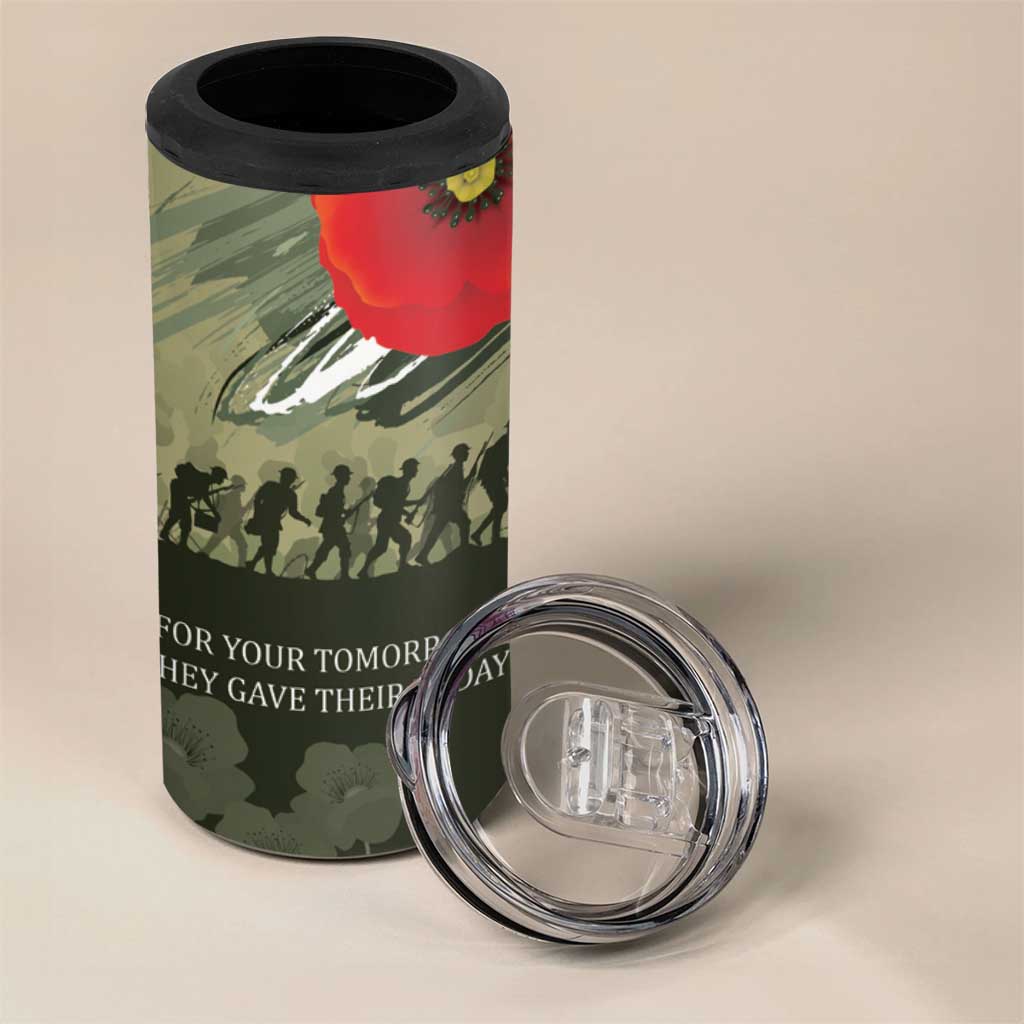 ANZAC Day We Remember 4 in 1 Can Cooler Tumbler Maori Silver Fern Camouflage Motif LT9 - Polynesian Pride