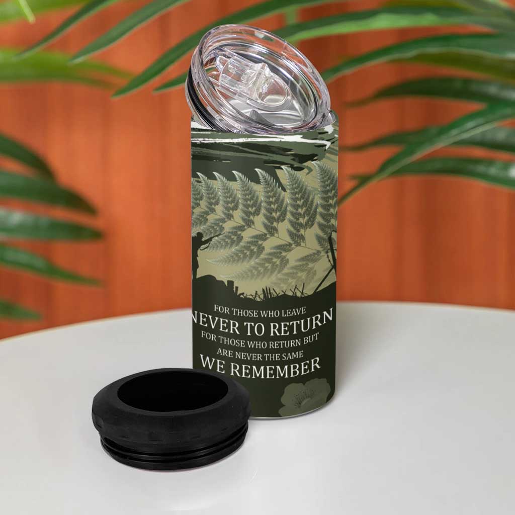 ANZAC Day We Remember 4 in 1 Can Cooler Tumbler Maori Silver Fern Camouflage Motif LT9 - Polynesian Pride