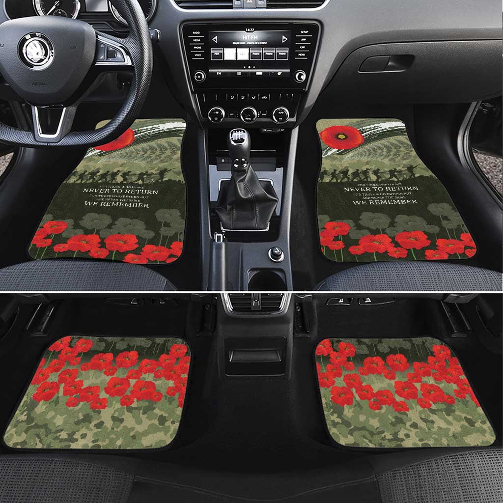 ANZAC Day We Remember Car Mats Maori Silver Fern Camouflage Motif LT9 Set 4pcs Green - Polynesian Pride