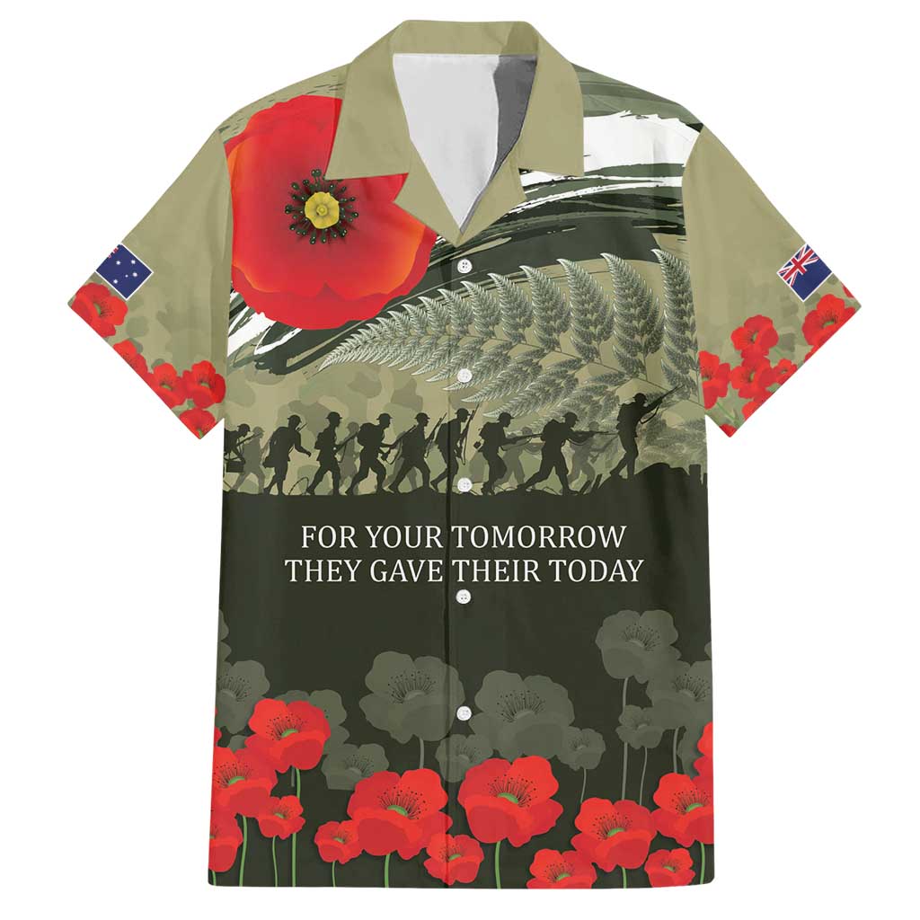 ANZAC Day We Remember Hawaiian Shirt Maori Silver Fern Camouflage Motif LT9 Green - Polynesian Pride
