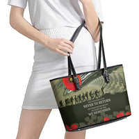 ANZAC Day We Remember Leather Tote Bag Maori Silver Fern Camouflage Motif