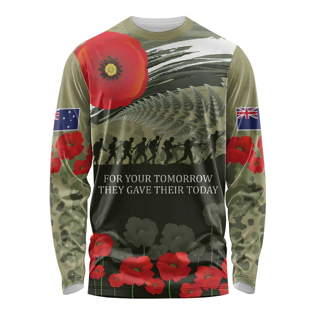 ANZAC Day We Remember Long Sleeve Shirt Maori Silver Fern Camouflage Motif LT9 Unisex Green - Polynesian Pride