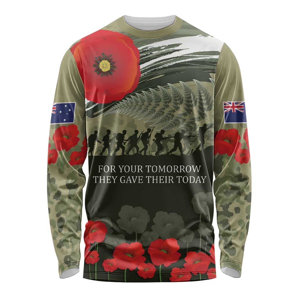 ANZAC Day We Remember Long Sleeve Shirt Maori Silver Fern Camouflage Motif