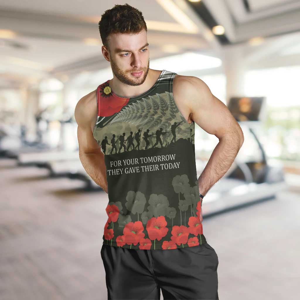 ANZAC Day We Remember Men Tank Top Maori Silver Fern Camouflage Motif LT9 Green - Polynesian Pride