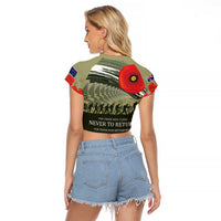 ANZAC Day We Remember Raglan Cropped T Shirt Maori Silver Fern Camouflage Motif LT9 - Polynesian Pride