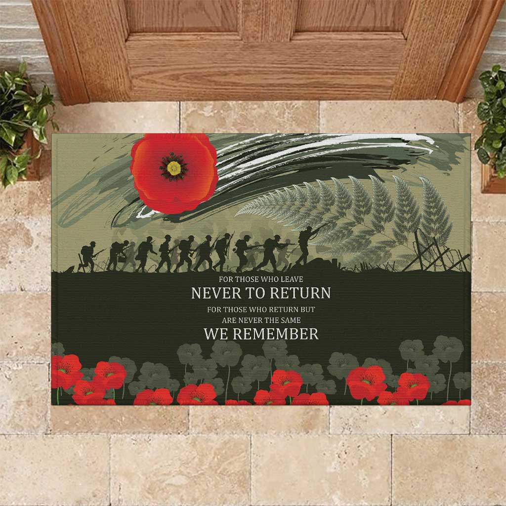 ANZAC Day We Remember Rubber Doormat Maori Silver Fern Camouflage Motif LT9 Green - Polynesian Pride