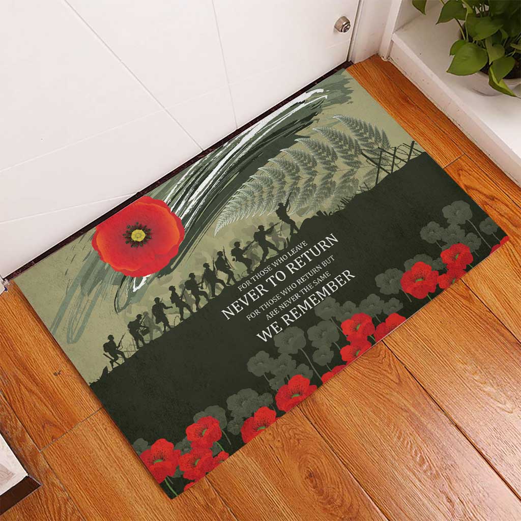 ANZAC Day We Remember Rubber Doormat Maori Silver Fern Camouflage Motif LT9 - Polynesian Pride