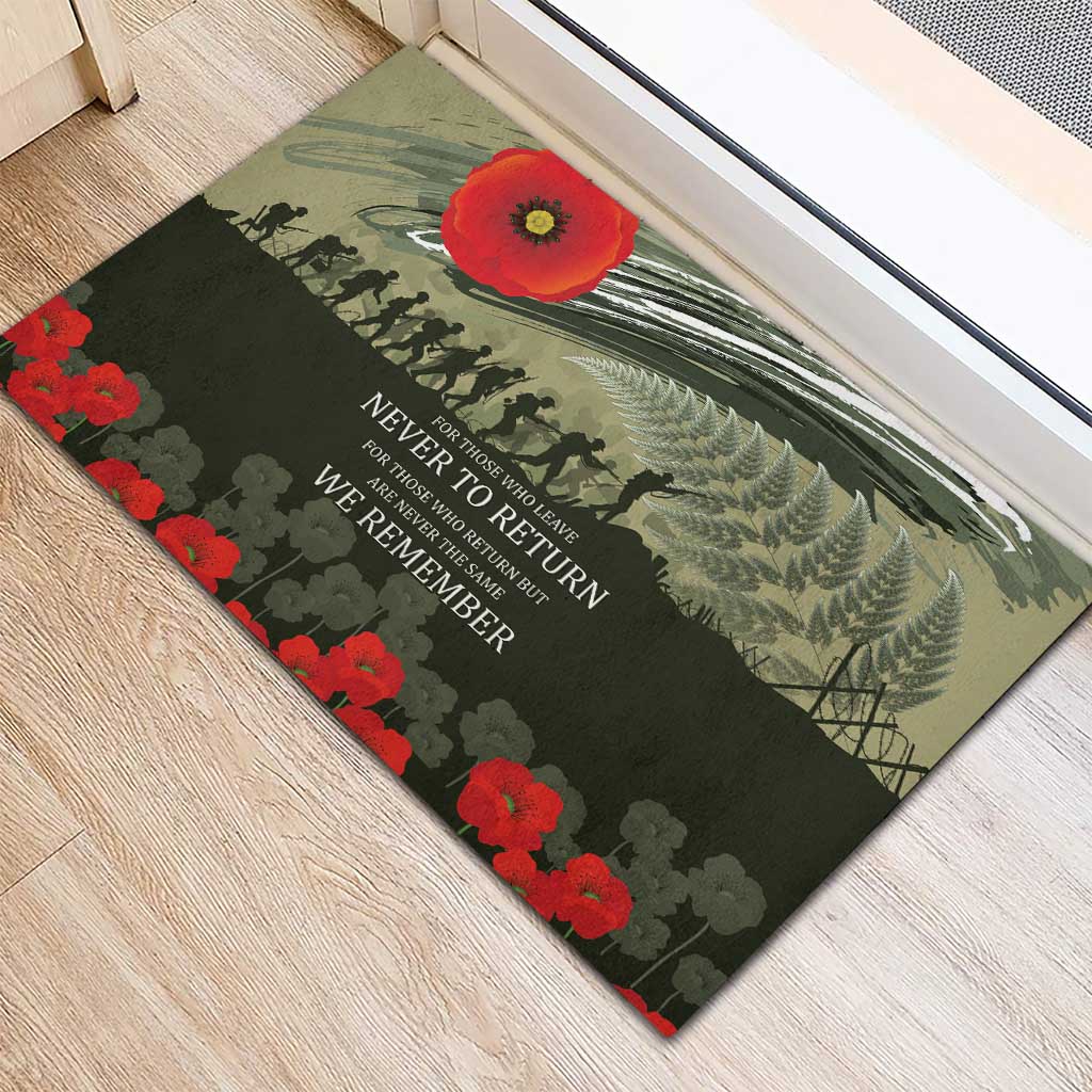 ANZAC Day We Remember Rubber Doormat Maori Silver Fern Camouflage Motif LT9 - Polynesian Pride