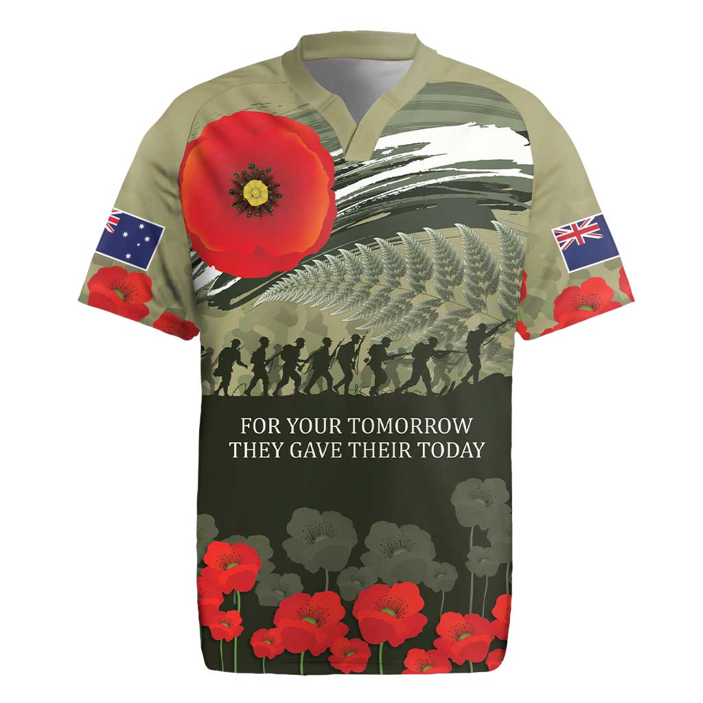 ANZAC Day We Remember Rugby Jersey Maori Silver Fern Camouflage Motif