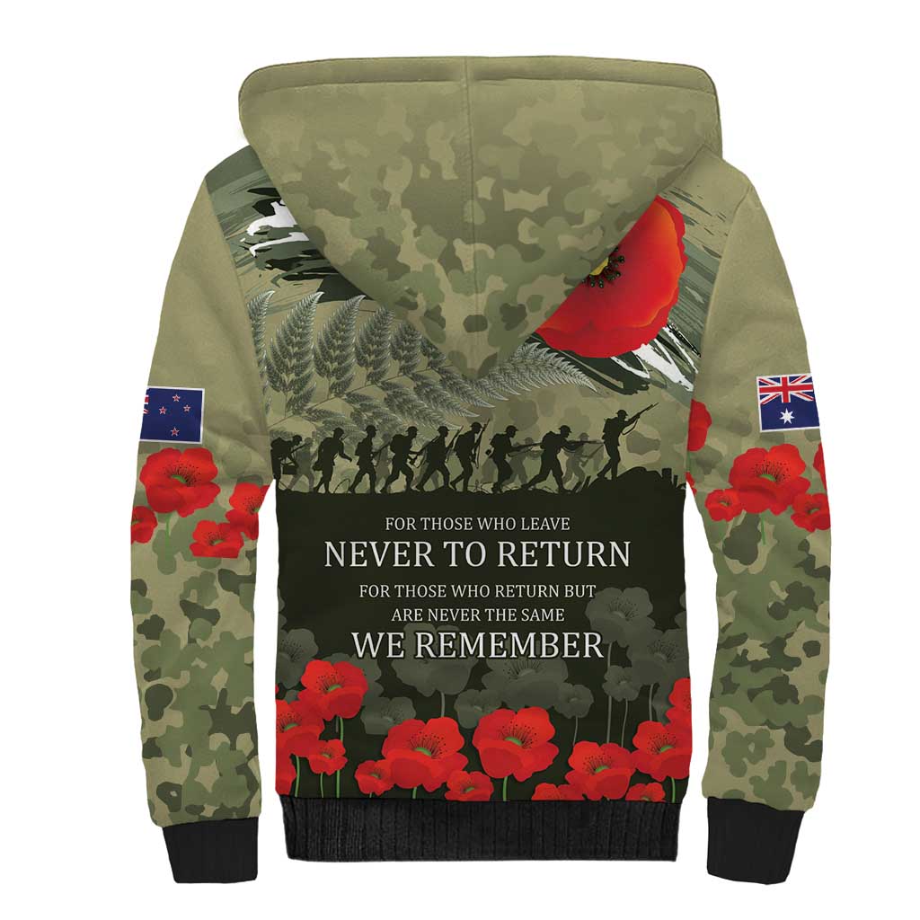ANZAC Day We Remember Sherpa Hoodie Maori Silver Fern Camouflage Motif LT9 - Polynesian Pride