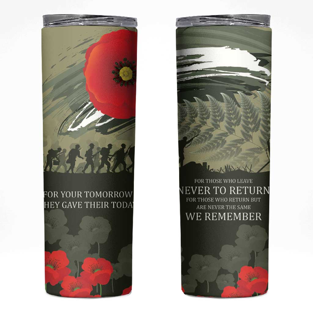 ANZAC Day We Remember Skinny Tumbler Maori Silver Fern Camouflage Motif