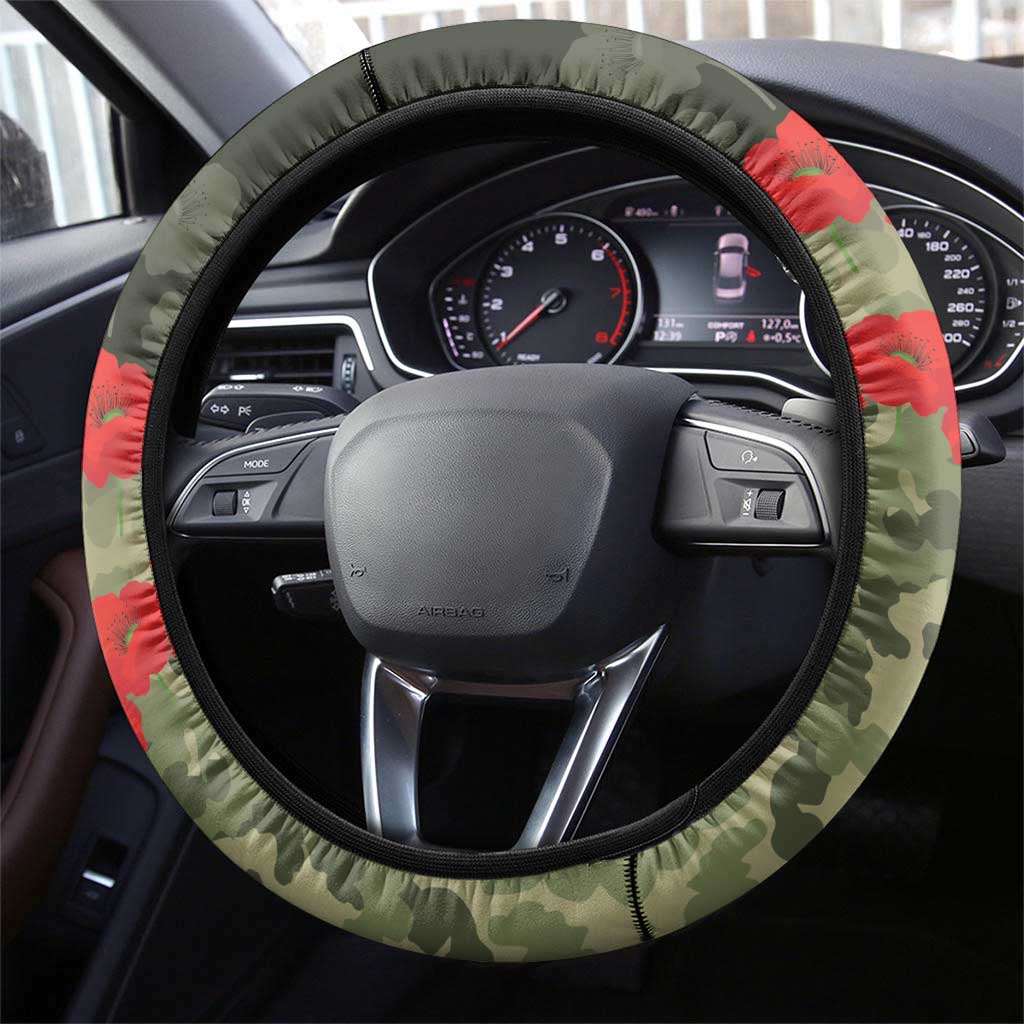 ANZAC Day We Remember Steering Wheel Cover Maori Silver Fern Camouflage Motif LT9 - Polynesian Pride