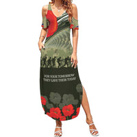 ANZAC Day We Remember Summer Maxi Dress Maori Silver Fern Camouflage Motif LT9 Women Green - Polynesian Pride