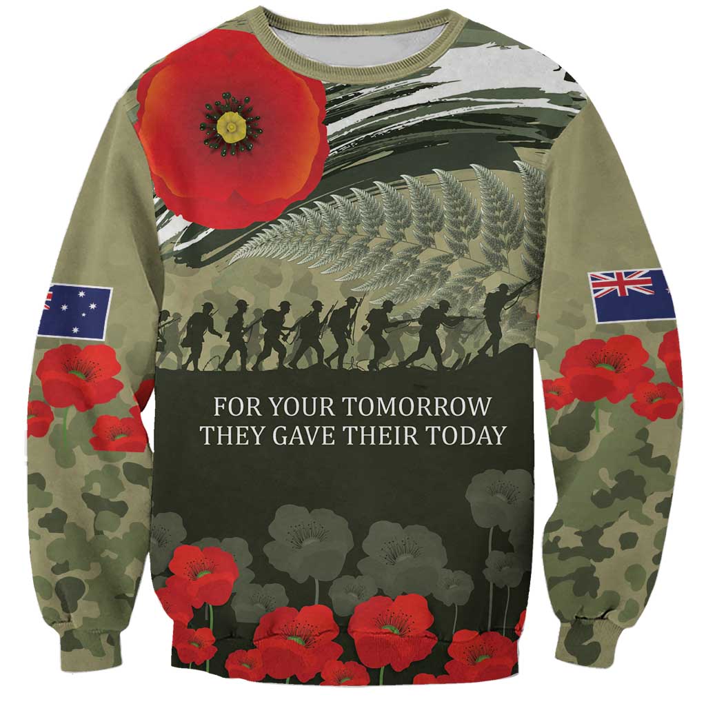 ANZAC Day We Remember Sweatshirt Maori Silver Fern Camouflage Motif LT9 Unisex Green - Polynesian Pride