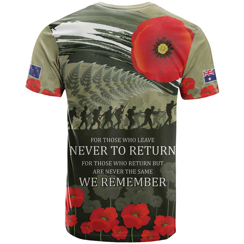 ANZAC Day We Remember T Shirt Maori Silver Fern Camouflage Motif