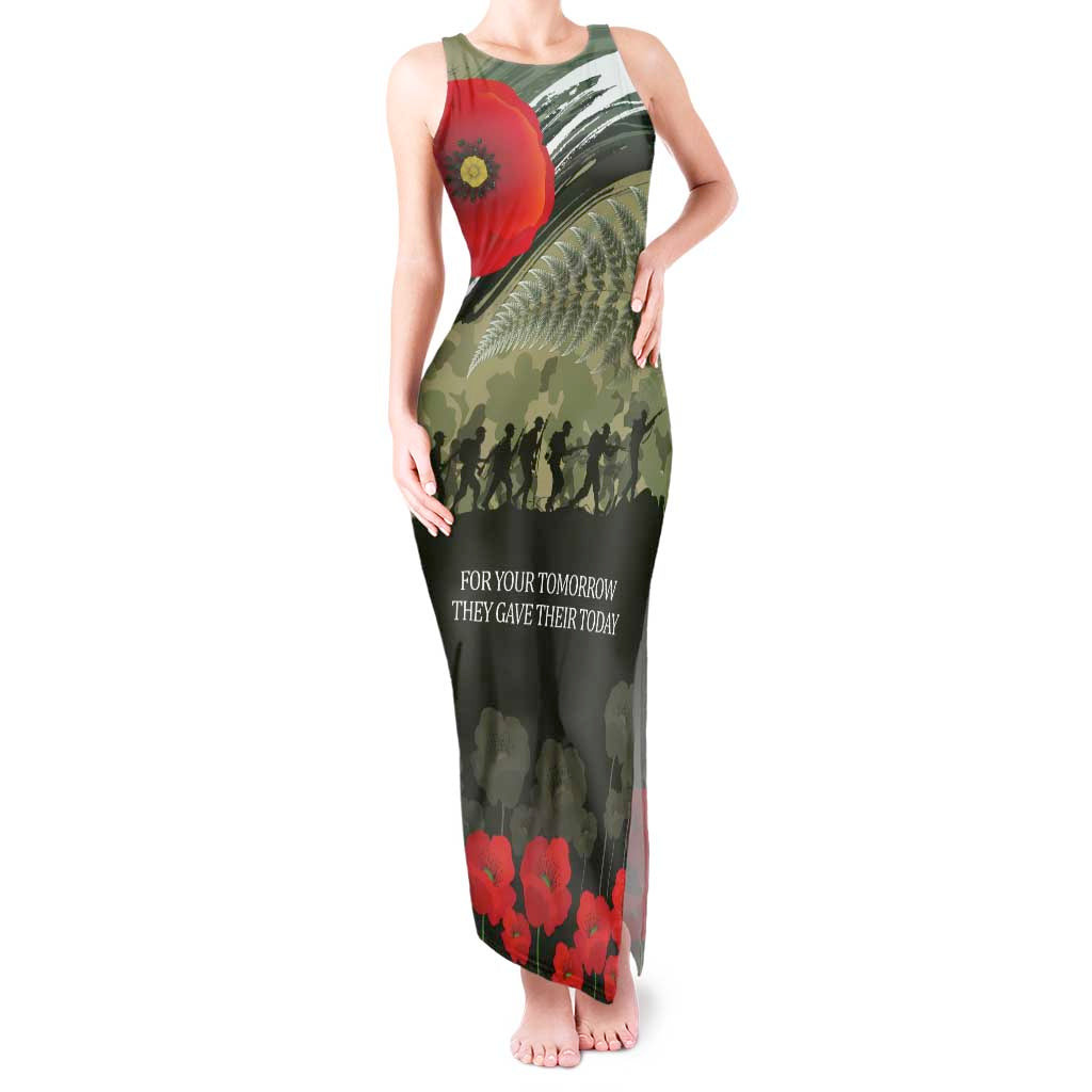 ANZAC Day We Remember Tank Maxi Dress Maori Silver Fern Camouflage Motif LT9 Women Green - Polynesian Pride